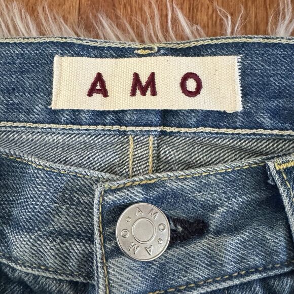 AMO Jeans Womens 31 High Rise Buttonfly Straight Leg Raw Hem Crop Denim Stargaze - Picture 6 of 15